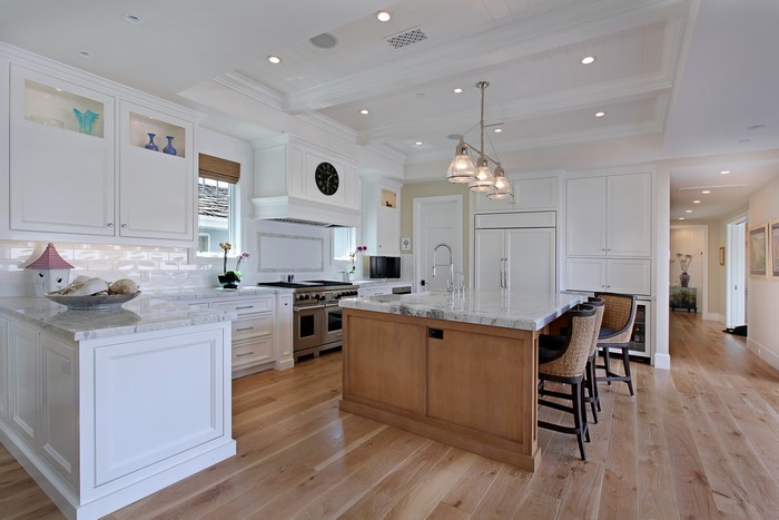 Kitchen Interior Design with Island and Chandelier