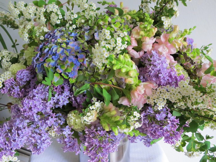 Bouquet of Lilac, Antirrhinum, and Hydrangea flowers