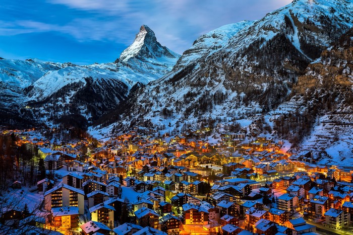 Zermatt village and the Matterhorn mountain in Switzerland