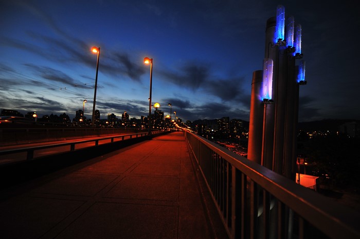 Vancouver Bridge at Night with City Skyline