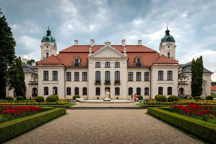 Palace in Lublin, Poland with manicured gardens