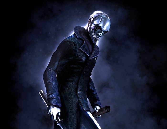 Vergil from Devil May Cry wearing a mask and holding swords