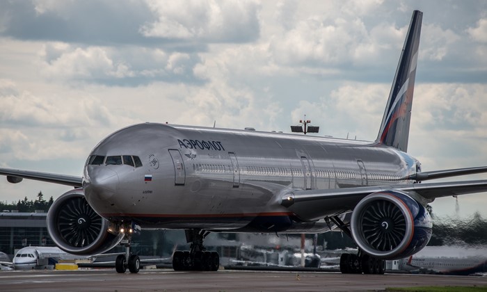 Aeroflot Boeing 777 airplane on tarmac