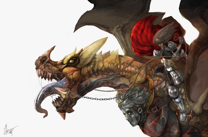 Dragon Rider in Armor with Red Cape