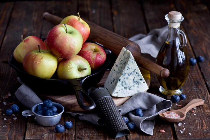 Apples, Blueberries, Cheese, and Olive Oil