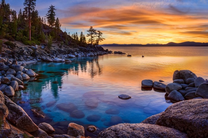 Lake Tahoe Coastline at Sunset, California, USA