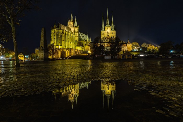 Erfurt Cathedral and St. Severus Church at Night