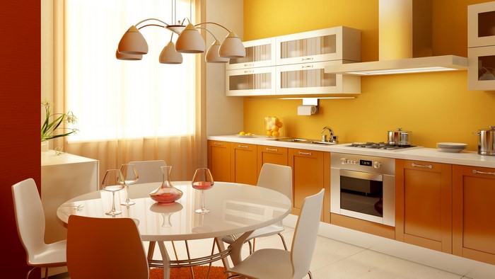 Modern kitchen with dining table and chairs