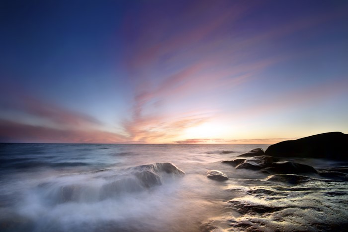 Sea and Coast at Sunset with Clouds