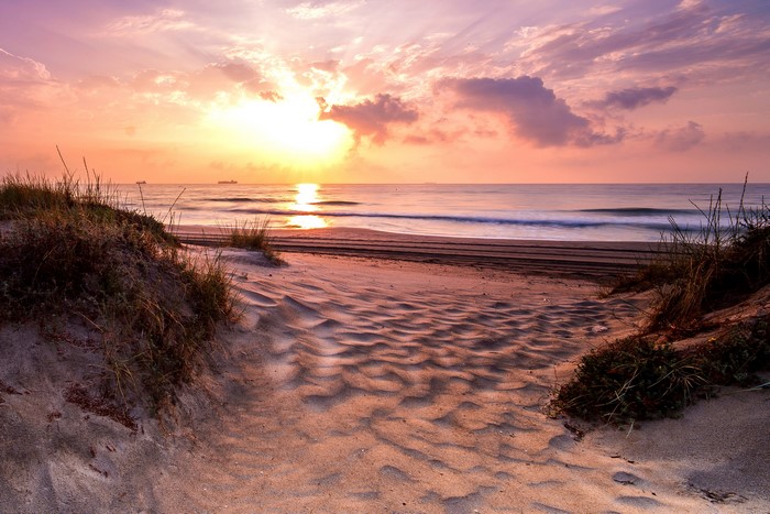 Sunrise over the beach in Valencia, Spain
