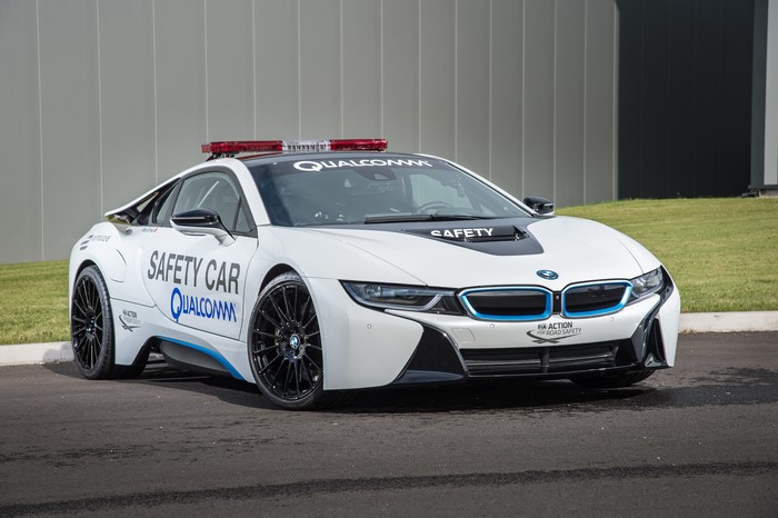 BMW i8 Safety Car with Qualcomm branding