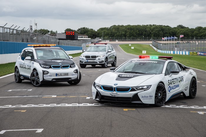 Three BMW Safety and Medical Cars on Racetrack