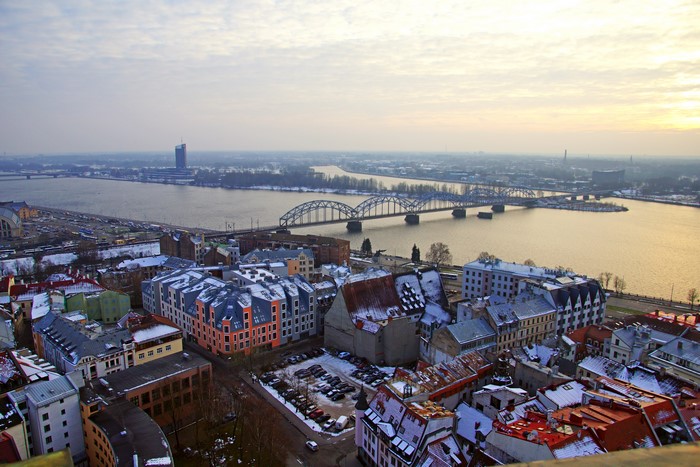 Riga, Latvia: River and Bridges Overlooking City