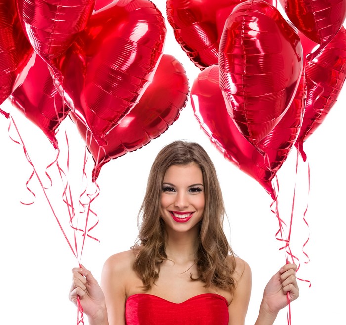 Woman with Red Heart Balloons