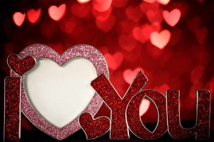 I Love You photo frame with heart bokeh
