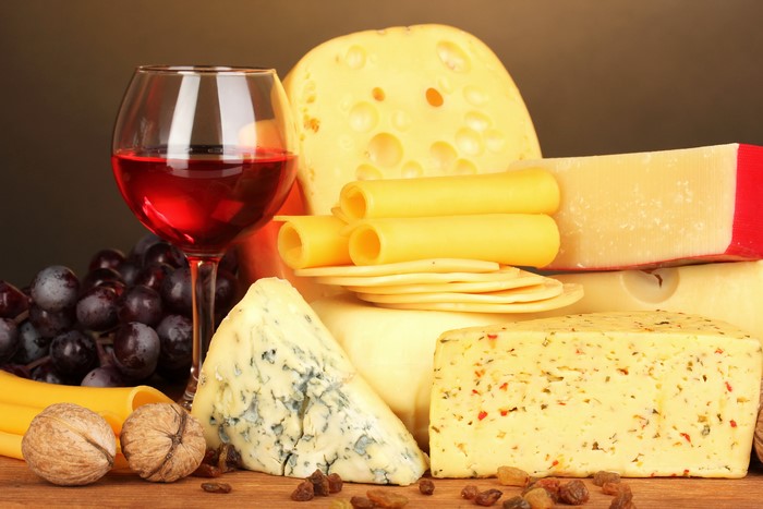 Cheese, Grapes, and Wine with Stemware