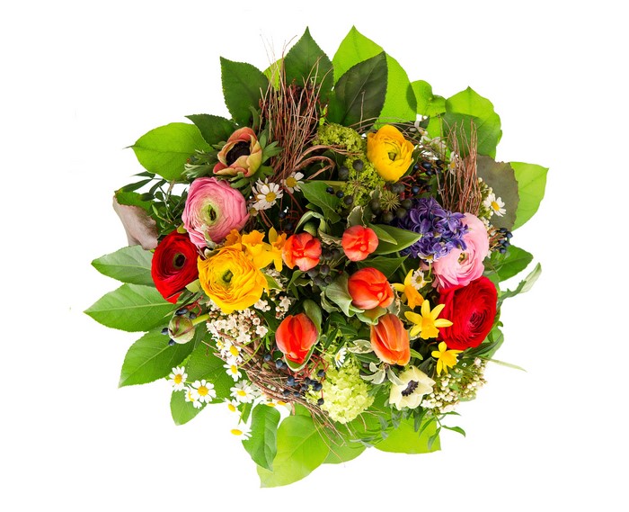 Colorful bouquet of ranunculus and tulips
