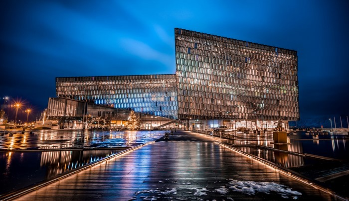 Harpa Concert Hall in Reykjavik, Iceland at Night
