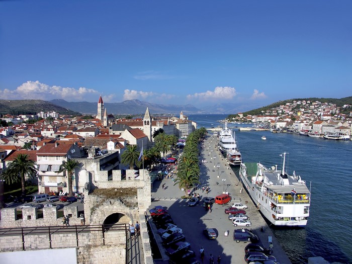 Trogir, Croatia waterfront with boats and historic buildings
