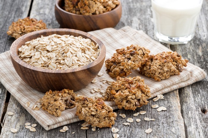 Oatmeal cookies and a glass of milk