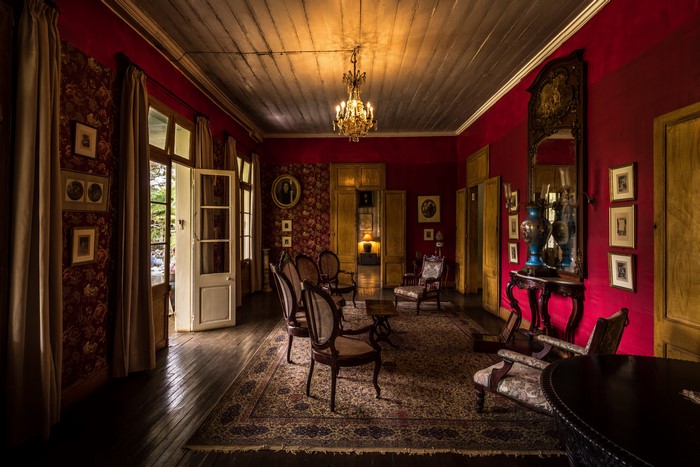 Retro Interior with Chandelier and Armchairs