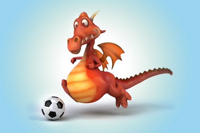 Red Dragon Playing Soccer