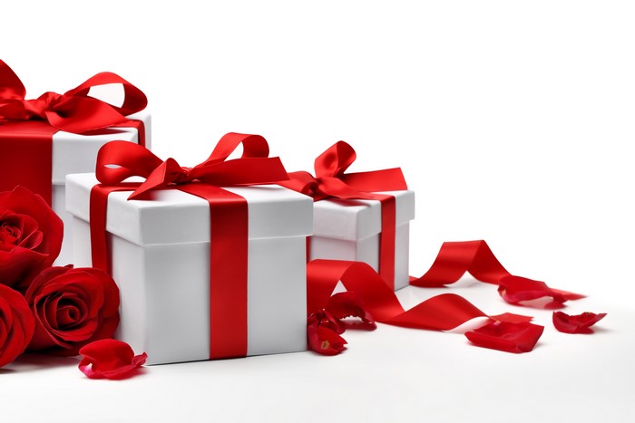 Valentine's Day Gifts with Red Roses and Ribbons
