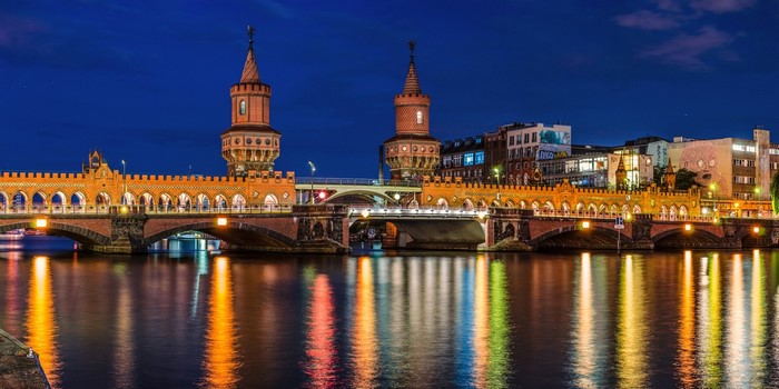 Oberbaum Bridge in Berlin at Night