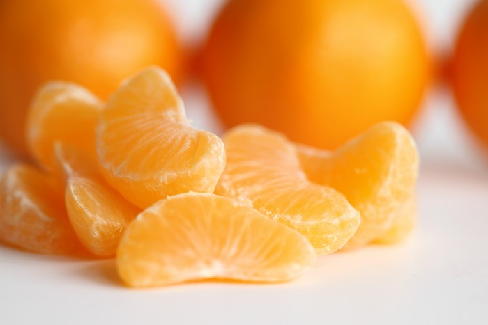 Closeup of peeled mandarin segments