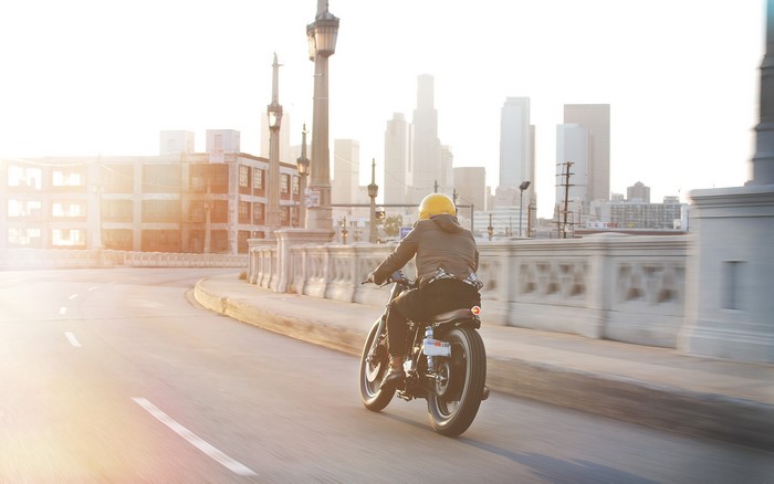 Motorcyclist on a bridge in Los Angeles