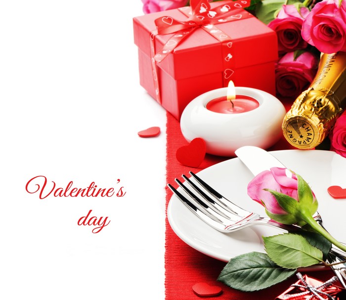 Valentine's Day Table Setting with Roses and Champagne