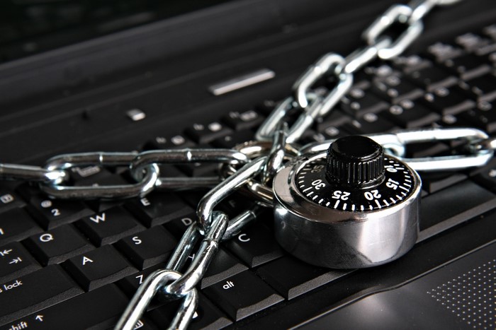 Laptop secured with a chain and combination lock