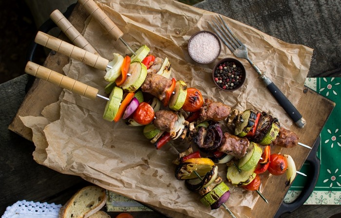 Shashlik with vegetables on skewers