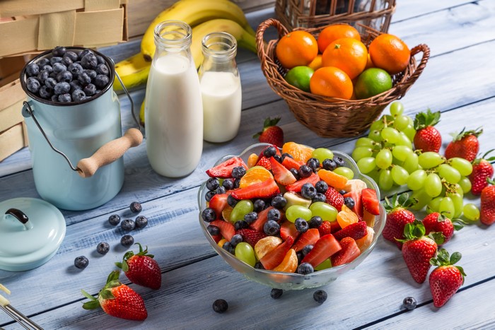 Fruit Salad with Milk and Berries