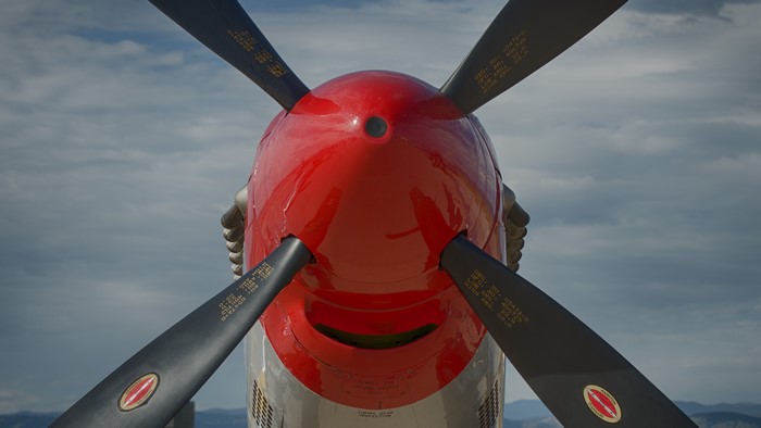 4K P-51 Mustang airplane propeller closeup