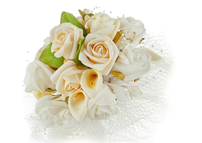 Bouquet of White Roses and Callas with Pearls