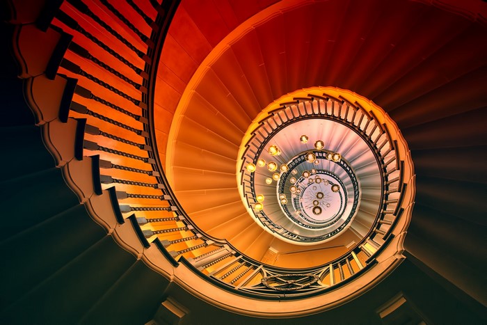 Spiral Staircase with Chandelier