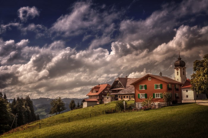 Heiligkreuz Switzerland Houses and Church Tower