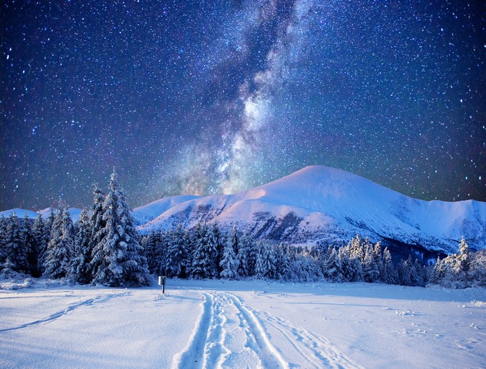 Winter Mountains Under the Milky Way