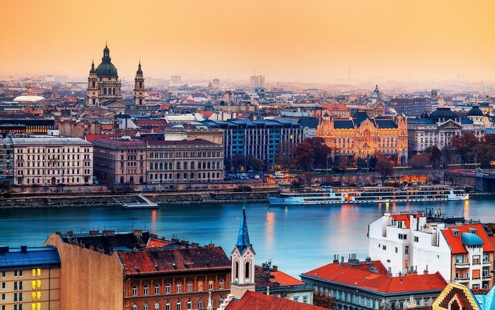 Budapest cityscape with Danube River and Parliament Building