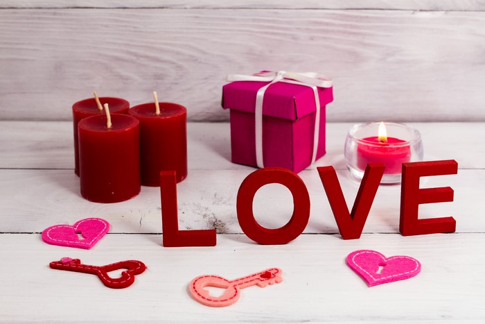 Valentine's Day Love Arrangement with Candles and Gift