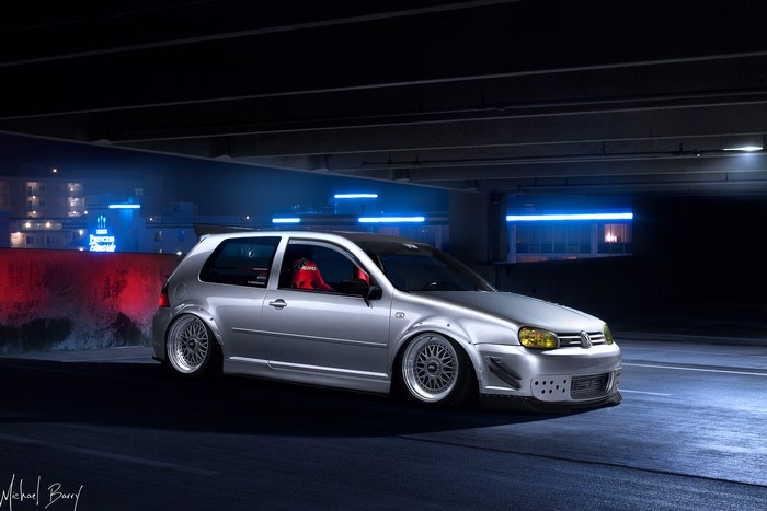 4K Volkswagen Golf Silver Tuning Night Parking