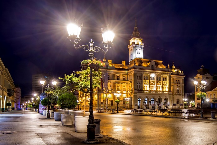 Novi Sad City Hall at Night, Serbia
