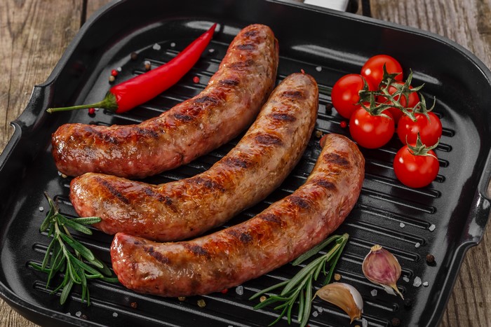 Sausages with Tomatoes, Chili Pepper, Garlic, and Rosemary