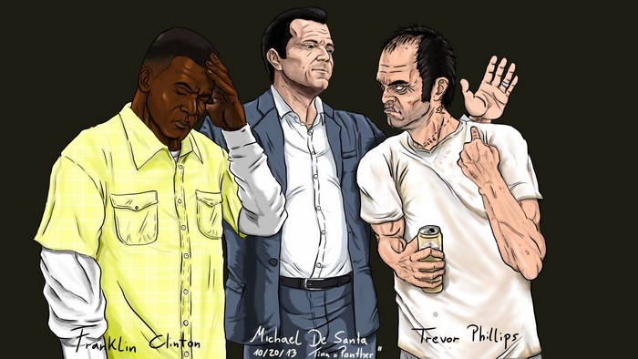 GTA 5 Characters Michael, Franklin, and Trevor Art