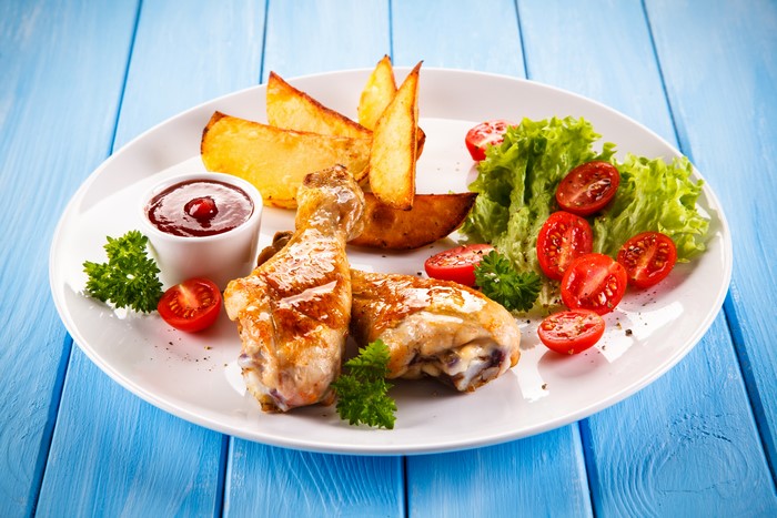 Roast Chicken with French Fries and Salad