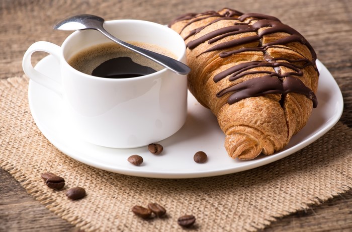 Croissant and Coffee Cup with Spoon