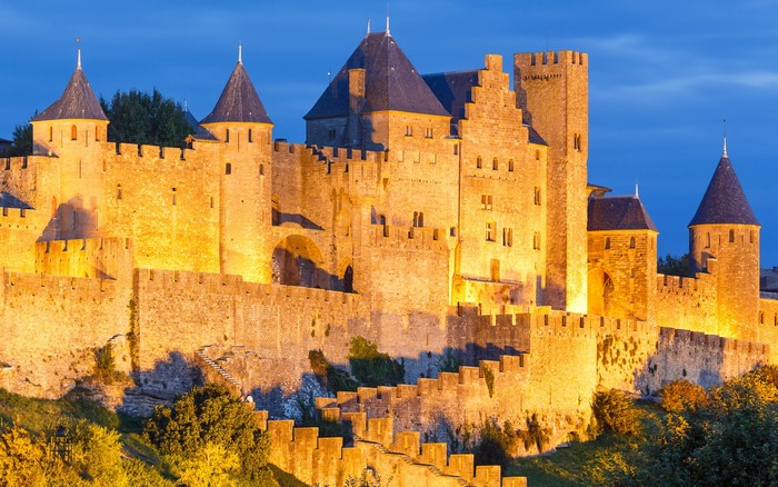 Carcassonne Fortress in France at Dusk