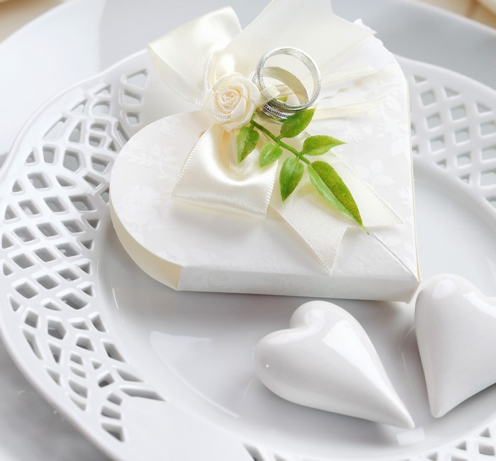 Wedding Rings on Heart-Shaped Gift Box