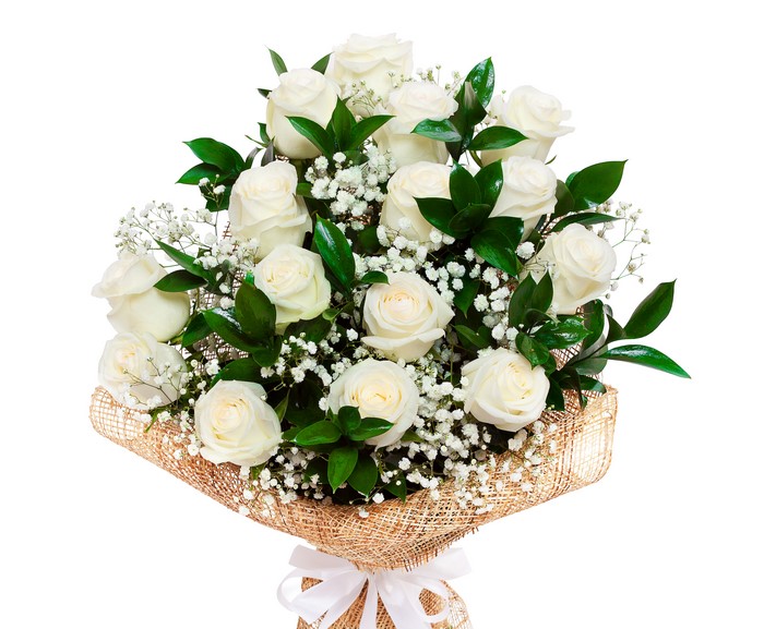 Bouquet of White Roses with Baby's Breath